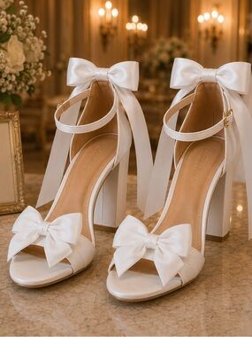 Luxury Bridal Bow Heels Wedding Shoes for Bride